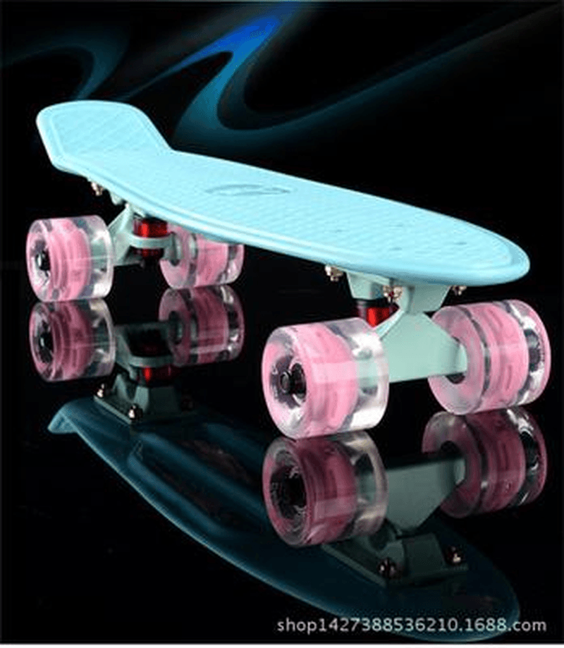 22 Inch Mini Cruiser Skateboard with Flash Wheel Single Banana Longboard Road Skate Board Small Skateboarding for Adult Children - MRSLM