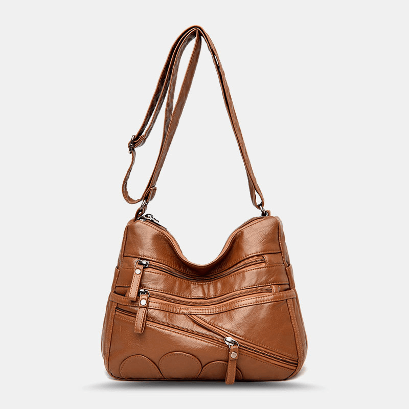 Women PU Leather Large Capacity Multi-Pocket Anti-Theft Retro Casual Crossbody Bags Shoulder Bag - MRSLM