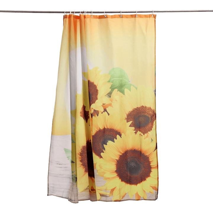 Sunflower Waterproof Shower Curtain Toilet Lid Cover Bathroom Non-Slip Mat Set - MRSLM