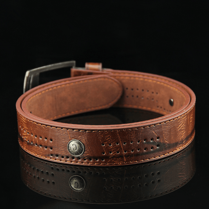 110CM Mens PU Leather Cowboy Belt Leisure Wild Porous Rivet Punk Pin Belt Waistband Strips - MRSLM