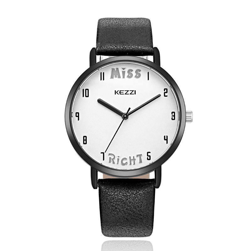 KEZZI 1688 Leather Strap Women Quartz Watch Fashionable Pattern Mr. Right Wrist Watch - MRSLM