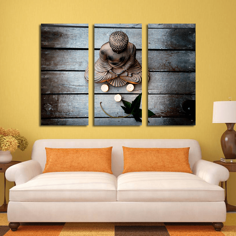 Miico Hand Painted Three Combination Decorative Paintings Bud-Dha Statue Wall Art for Home Decoration - MRSLM