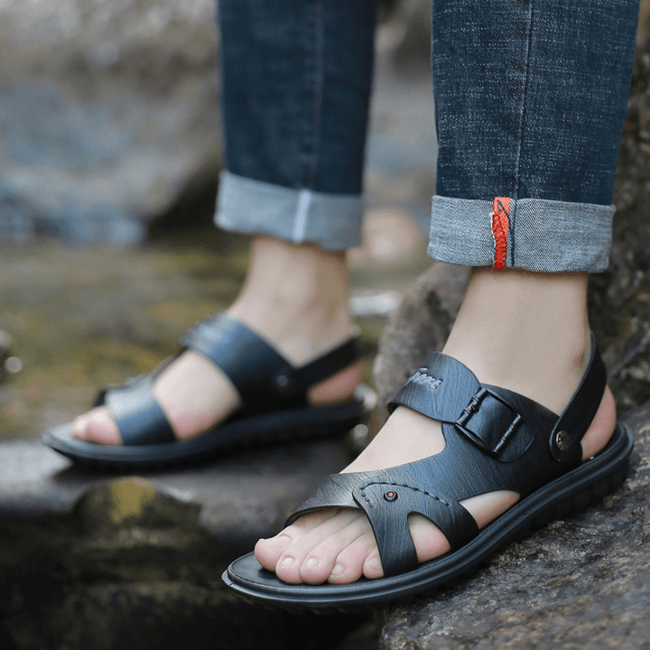 Men Microfiber Breathable Two-Ways Non Slip Open Toe Soft Sole Beach Casual Sandals - MRSLM