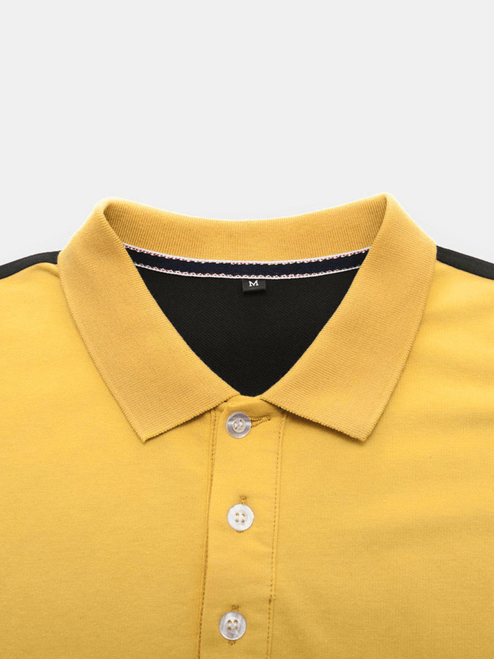 Mens Cotton Patchwork Button Closure Business Golf Shirts - MRSLM