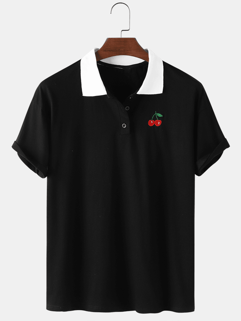 Mens Cotton Fruit Embroidered Loose Light Lapel Collar Golf Shirts - MRSLM