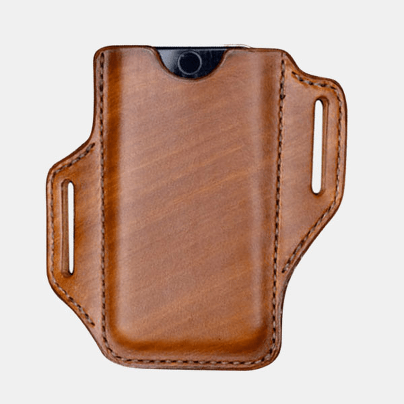 Men Genuine Leather Solid 6.3 Inch Phone Holder Waist Bag Belt Bag - MRSLM