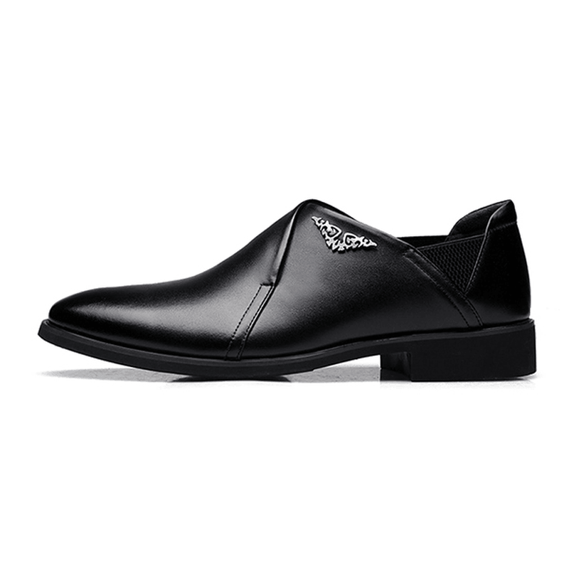 Men Comfy Soft Elastic Band Business Leather Slip on Formal Shoes - MRSLM