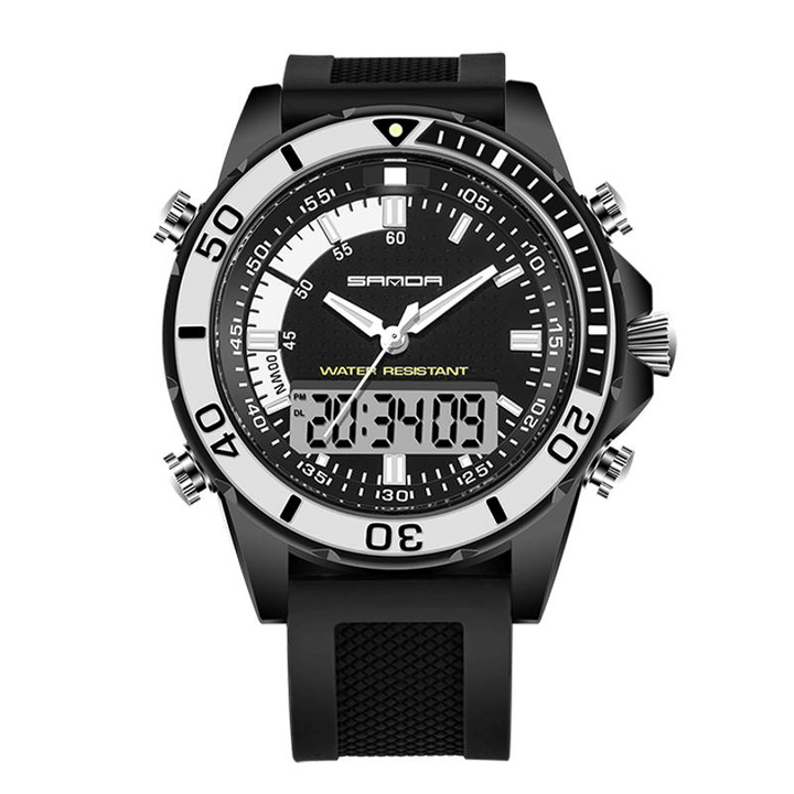SANDA 003 Fashion Men LED Dual Display Watch Silicone Strap Swimming Diving Sport Watch - MRSLM