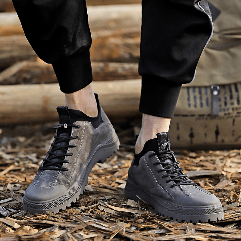 Men Pure Color Anti-Collision Toe Slip Resiatant Outdoor Casual Work Ankle Boots - MRSLM