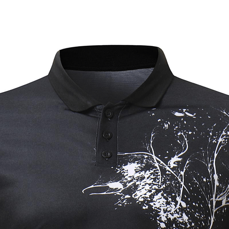 Men'S Classic Black White Printing Short-Sleeved Golf Shirt - MRSLM