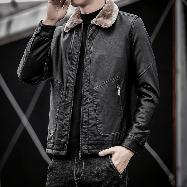 Fashionable Men'S Warm Leather Jacket Top - MRSLM