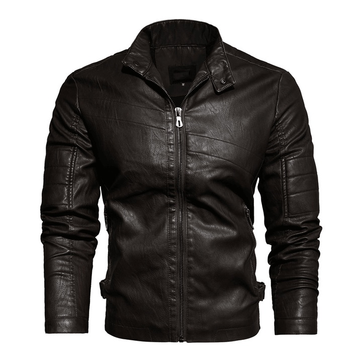 Middle-Aged and Elderly Fall Winter Men'S Leather Pu Jacket Jacket Slim Business Casual Men'S - MRSLM