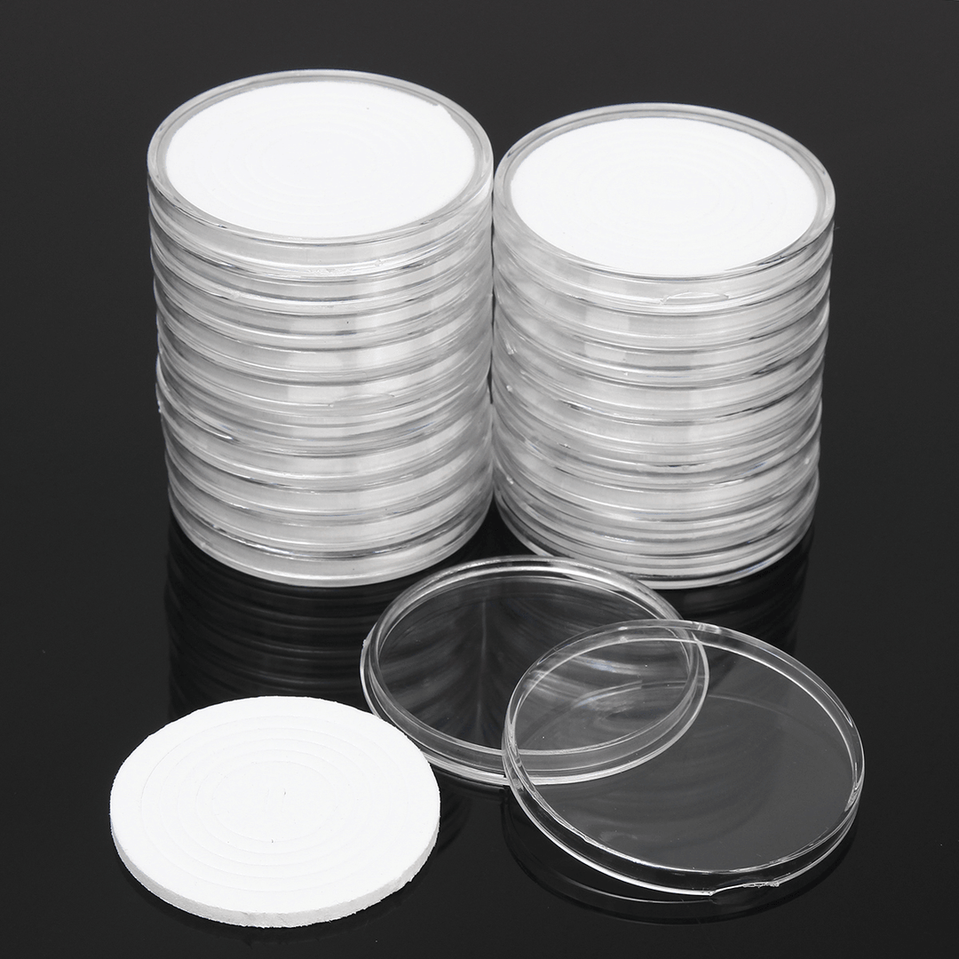 20Pcs Plastic round Coin Holder Portable Storage Case Boxes Container 5 Size Pad - MRSLM