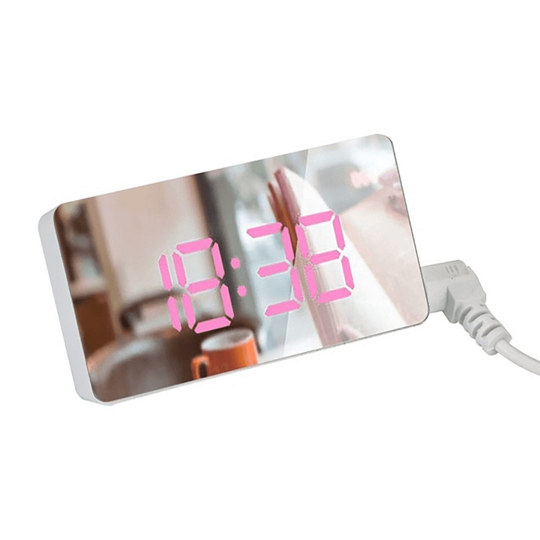 Digital LED Mirror Alarm Clock Bedside Table Time with Thermometer Calendar USB - MRSLM