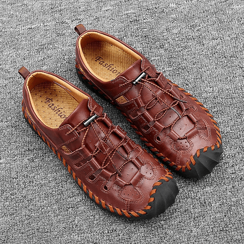 Men Genuine Leather Breathable Business Casual Sandals - MRSLM