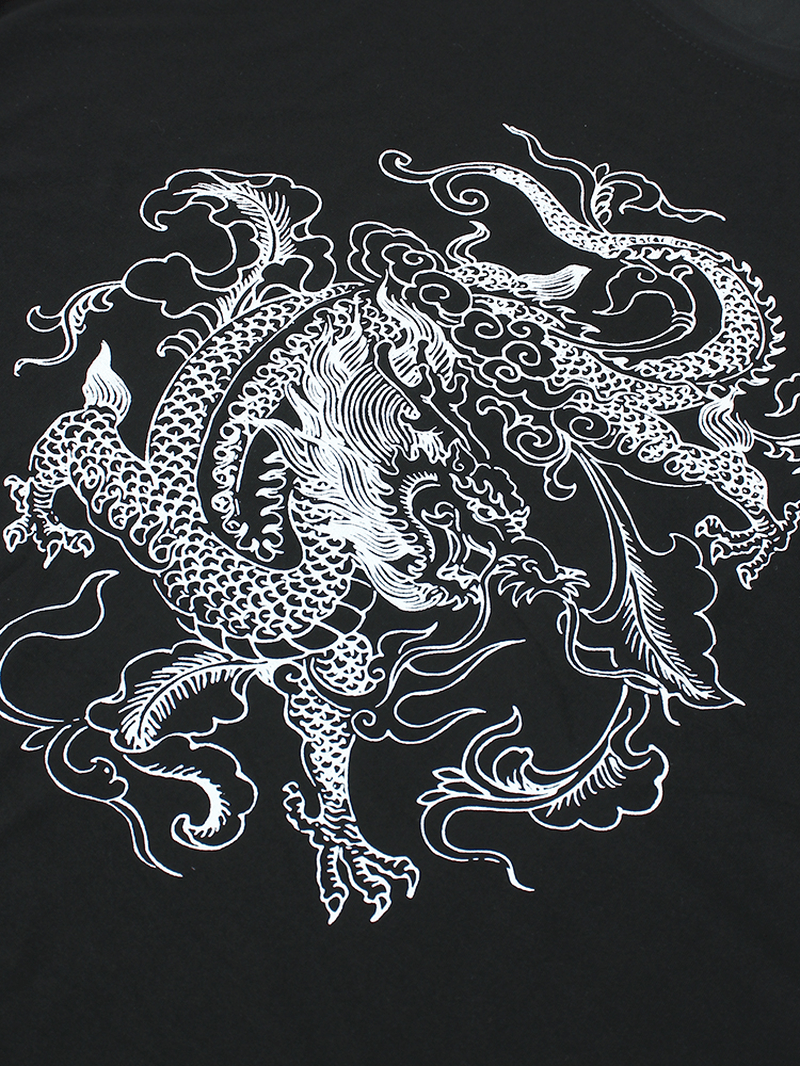 Mens Dragon Print Breathable round Neck Casual Short Sleeve T-Shirts - MRSLM