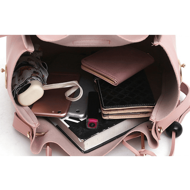 Women Faux Leather Three-Piece Set Tassel Handbag Crossbody Bag Clutch Bag - MRSLM