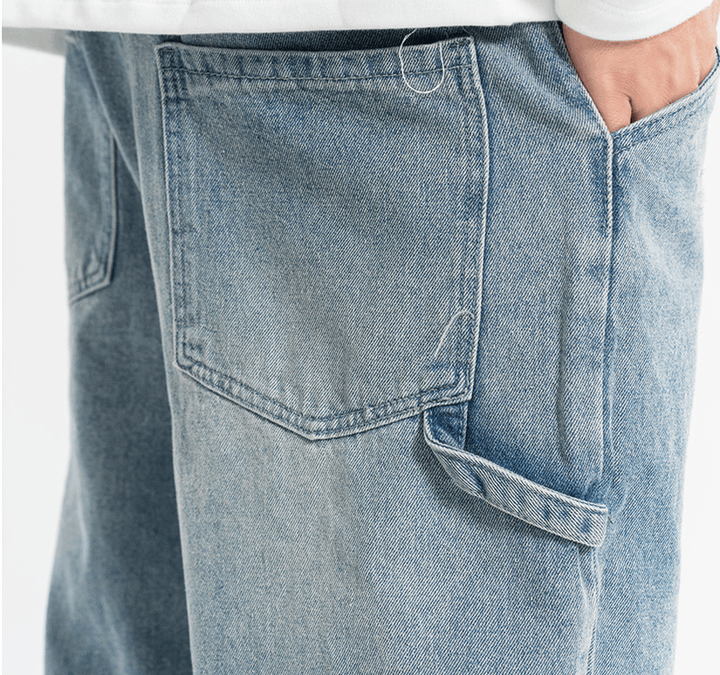 Ripped Casual All-Match Jeans Men'S Straight Wash Water Loose Mopping Daddy Pants - MRSLM