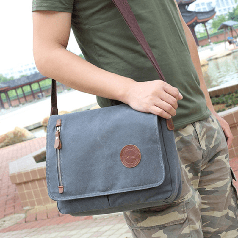 Men Canvas Shoulder Bag Casual Messenger Bag Retro Laptop Bag - MRSLM
