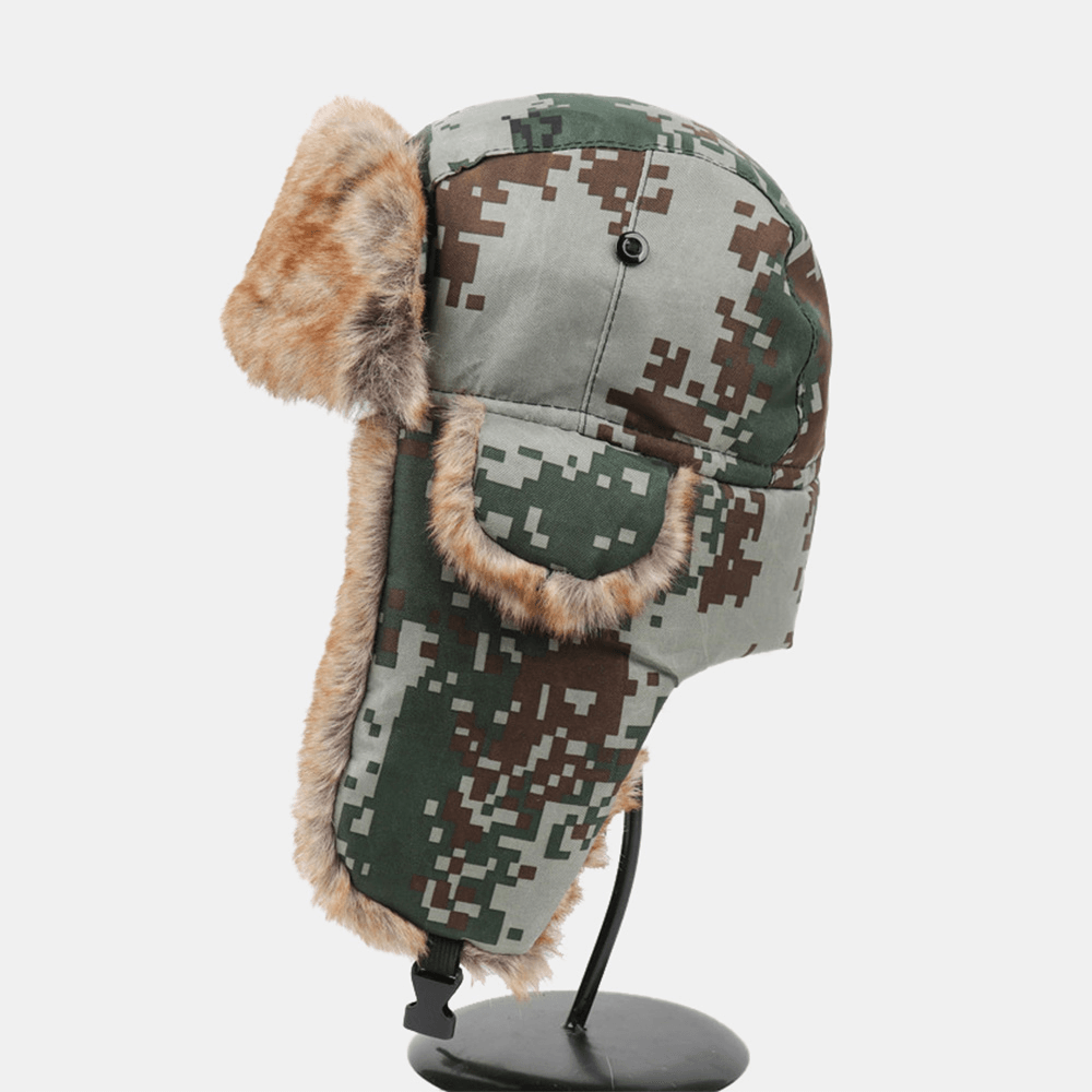 Men Camouflage Soviet Badge Trapper Hat Winter Thicken Warm Cool Protection Ear Protection Russian Hat - MRSLM