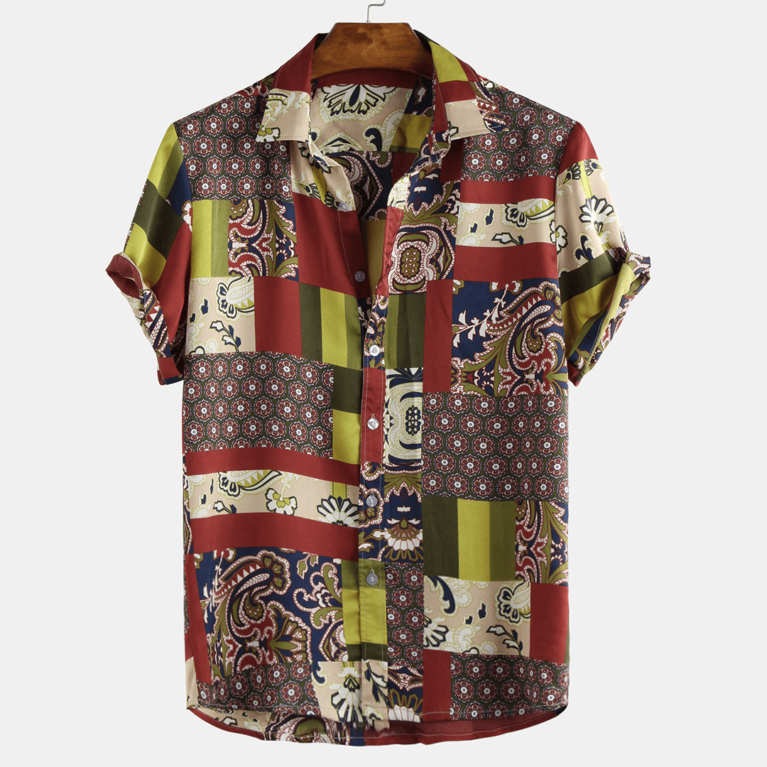 Mens Fashion Colorful Paisley Printed Ethnic Loose Shirts - MRSLM