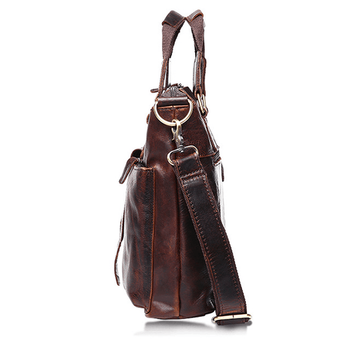 Ekphero® Retro Mens Bag Fashion Business Handbag Durable Real Leather Shoulder Bag - MRSLM