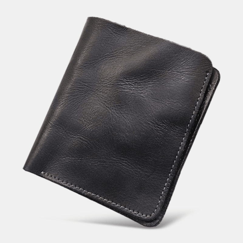 Men Bifold Vertical Cowhide Fold Wallet Retro Multi-Card Slot Card Holder Money Clip Mini Coin Purse - MRSLM