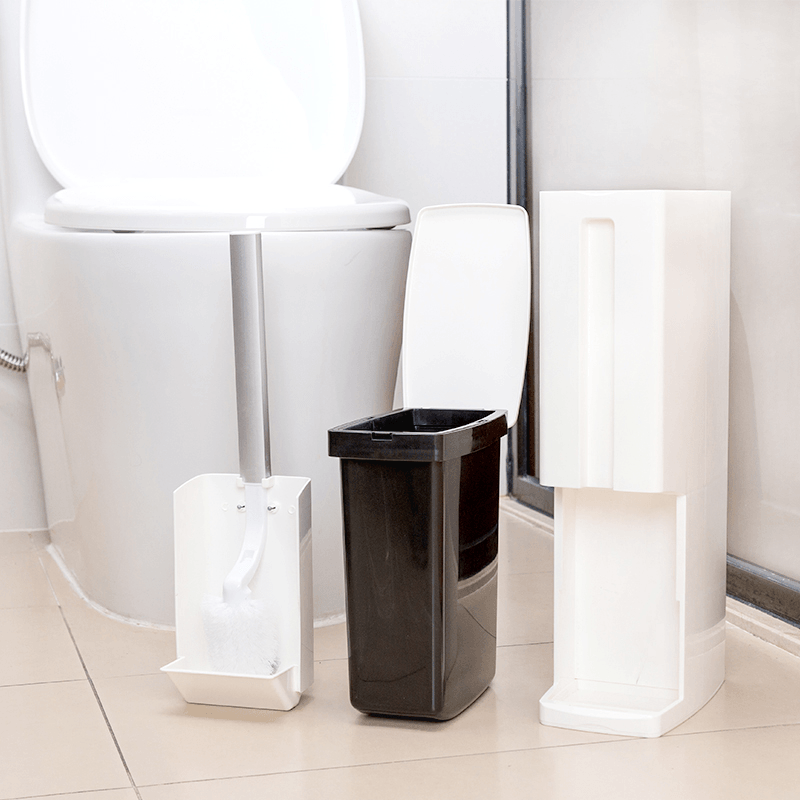 3 in 1 Multifunction Bathroom Trash Can Garbage Bin Kitchen Waste Basket with Toilet Brush Garbage Bag Holder Waste Dustbin for Home Office Room - MRSLM