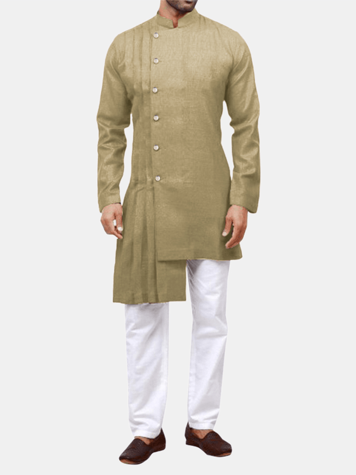Mens Indian Style Mid Long Formal Long Sleeve Jacket Coats - MRSLM