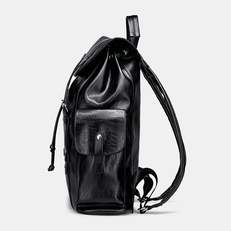 Men Retro Faux Leather Large Capacity Waterproof School Bag Travel Backpack - MRSLM