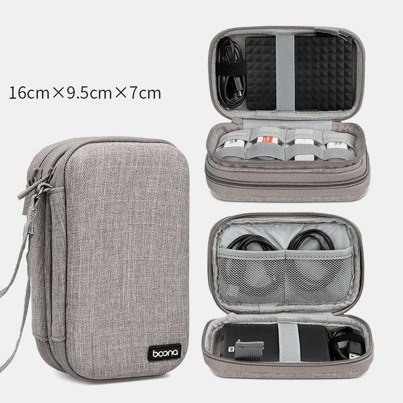 Men Oxford Large Capacity Waterproof 2.5 Inch Mobile Hard Drive Protective Case Portable Double Storage Bag Power Bank Bag Clutch Bags - MRSLM