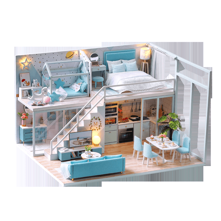 Cuteroom L028 DIY Cottage Poetic Life Handmade Loft Simple Apartment Doll House with Dust Cover Music Motor - MRSLM