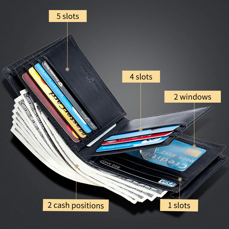 Men Genuine Leather Slim Wallet RFID Anti-Theft Multi-Card Slot Card Holder Coin Purse Clip Wallet - MRSLM