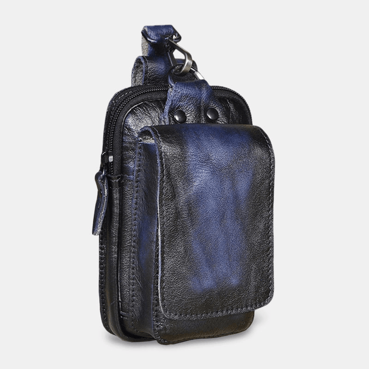 Men Retro Double Layer 6.3 Inch Phone Bag Waist Bag Matte Soft First Layer Cowhide Belt Bag - MRSLM