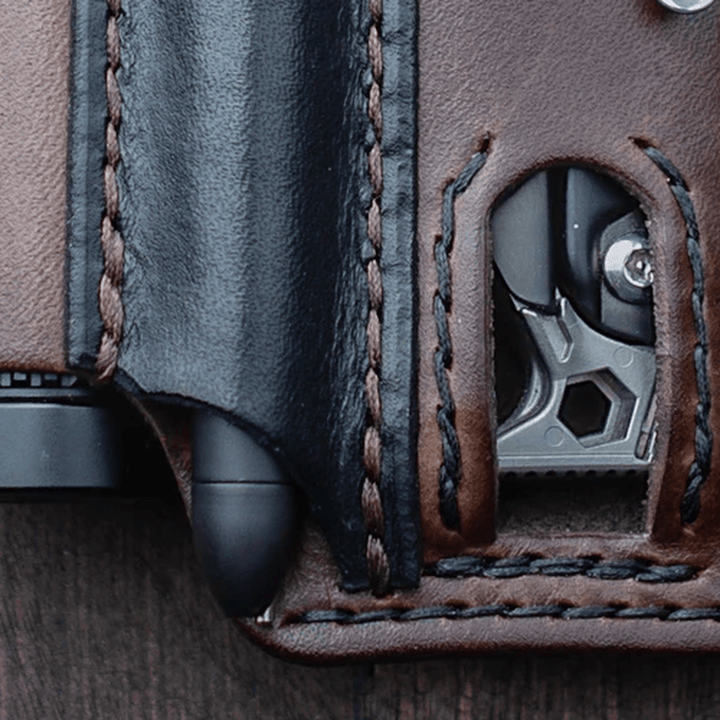 Ekphero EDC Genuine Leather Fanny Pack Multitool Flashlight Belt Sheath with Keychain Organizer - MRSLM