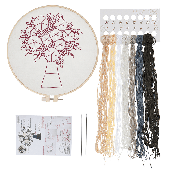 Flowers DIY Embroidery Ribbon Kits Needlework Cross Stitch Arts Crafts Sewing Decoration with Frame - MRSLM