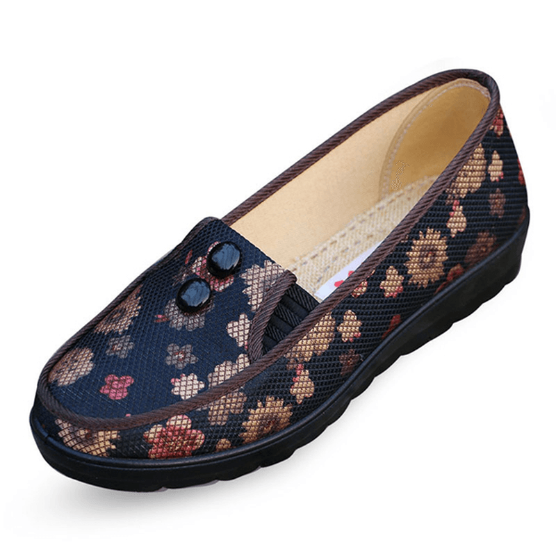Floral Mesh Breathable Slip on Flat Shoes round Toe Soft Sole Flats - MRSLM