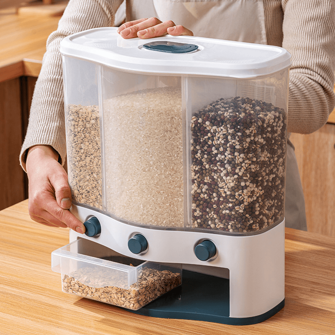 Wall Mounted Cereal Dispenser Dry Food Storage Container Dispenser Rice Bucket Multi Compartments Automatic Metering Storage Box Sealed Grain Container - MRSLM