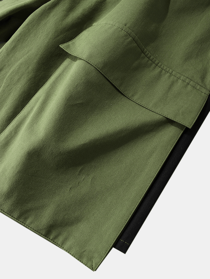 Mens 100% Cotton Multi-Pocket Drawstring Elastic Waist Work Shorts - MRSLM