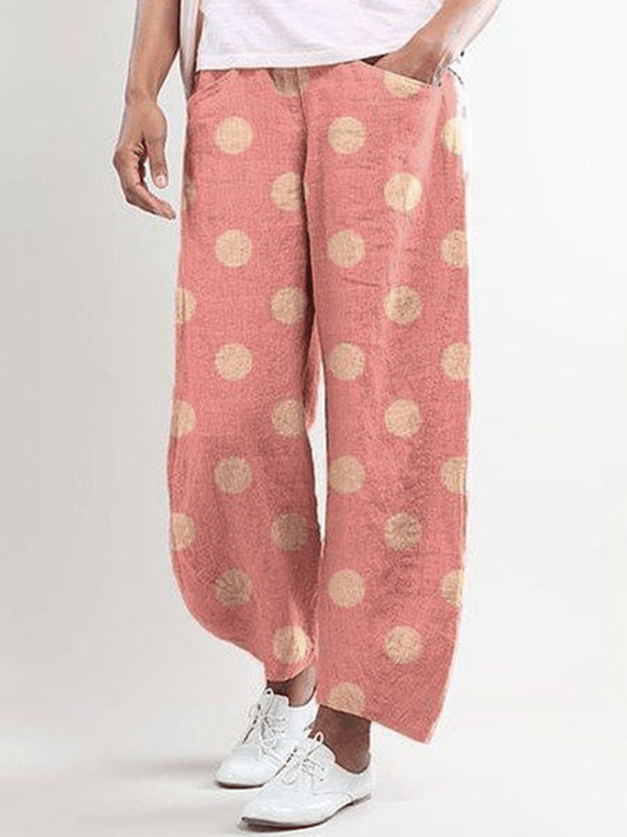 Women Casual Polka Dot Print Pocket Pants - MRSLM