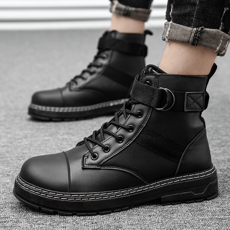Men Leather Breathable Soft Sole Comfy Trendy England Style Casual Motorcycle Boots - MRSLM