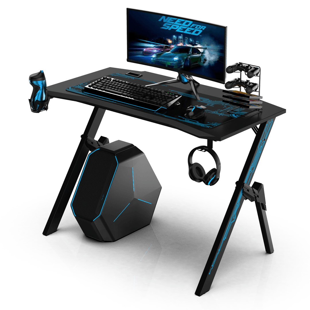 43.3" Gaming Computer Desk Black Gamer Table with Cable Management Box Cup Holder Headphone Hook & Mouse Pad for Home Office - MRSLM