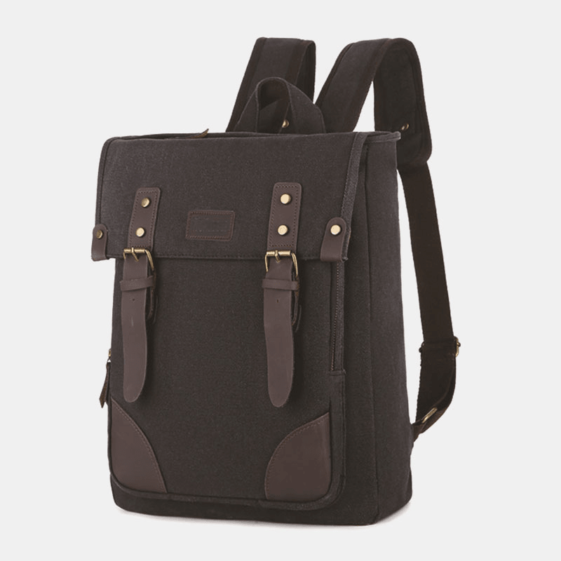 Men Casual Large Capacity Wear-Resistant Canvas Backpack Vintage 15.6 Inch Laptop Bag - MRSLM