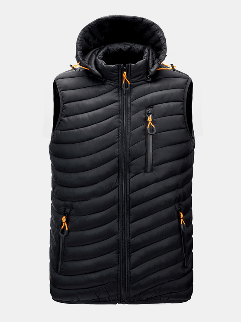 Mens Zip Front Quilted Casual Padded Detachable Hooded Vests with Pocket - MRSLM
