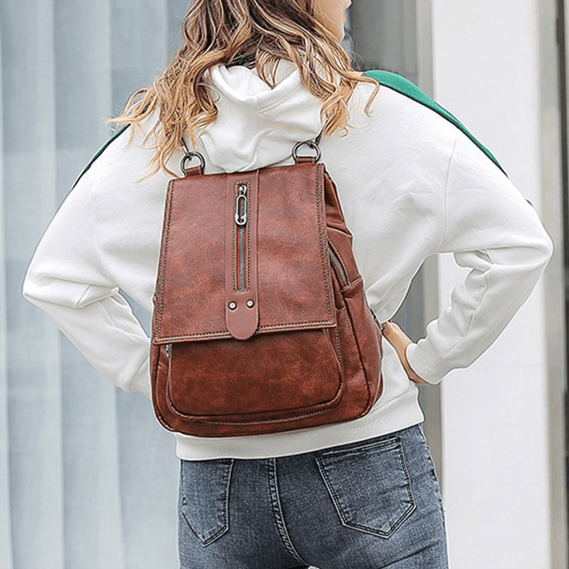 Women Multifunctional Multi-Pockets Multi-Use Cowhide Backpack Vintage Large Capacity Waterproof Shoulder Bag Handbag - MRSLM