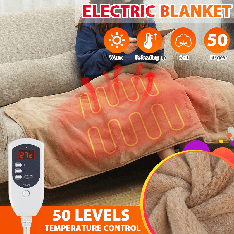 110V Electric Heated Blanket Warm Mattress Warmer Timing Adjustable Temperature - MRSLM