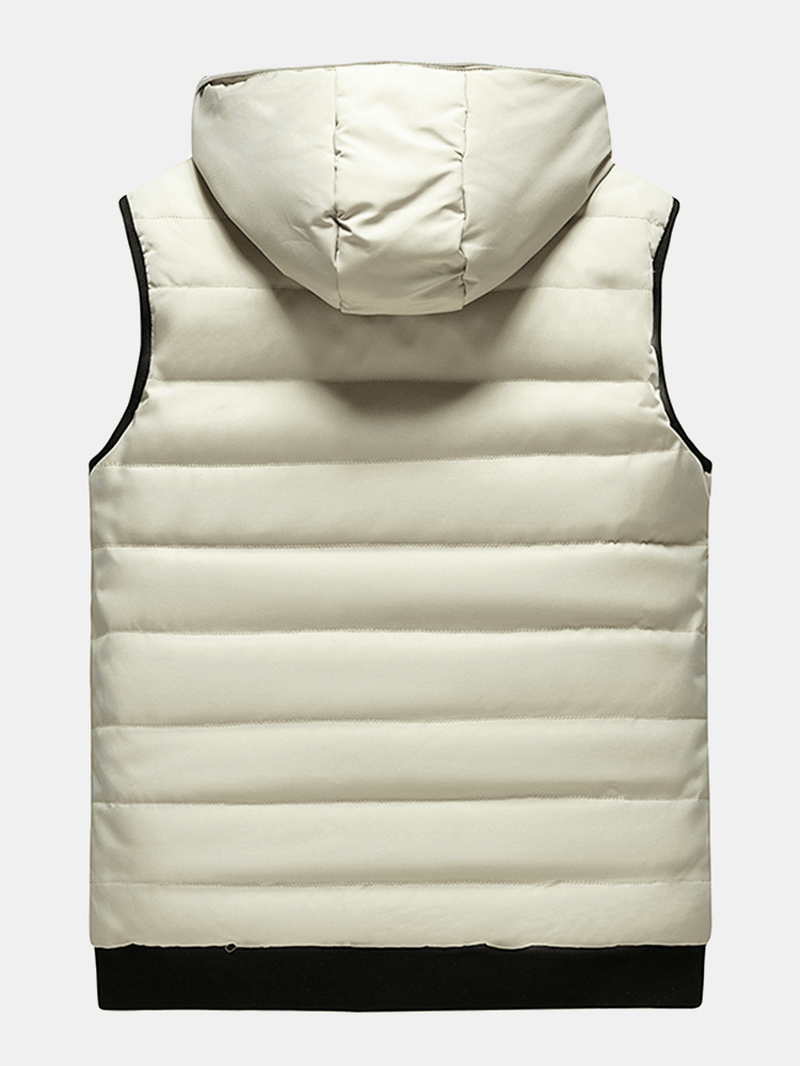 Mens Solid Color Zipper Windproof Warm Reversible Hooded Padded Gilet with Pocket - MRSLM