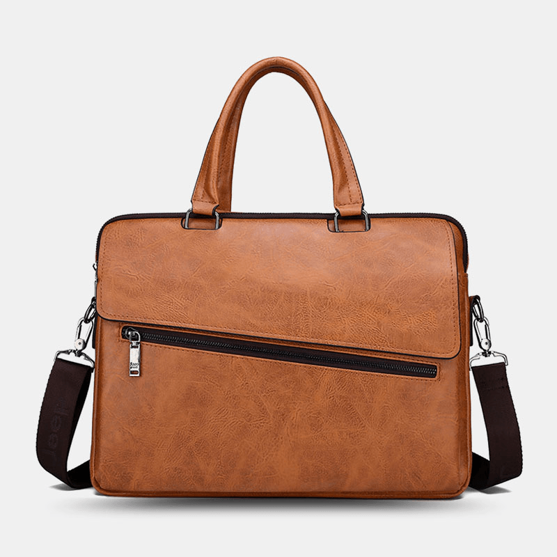 Men PU Leather Multifunction Anti-Theft Vintage Business Messenger Bag Crossbody Bag Handbag Shoulder Bag - MRSLM