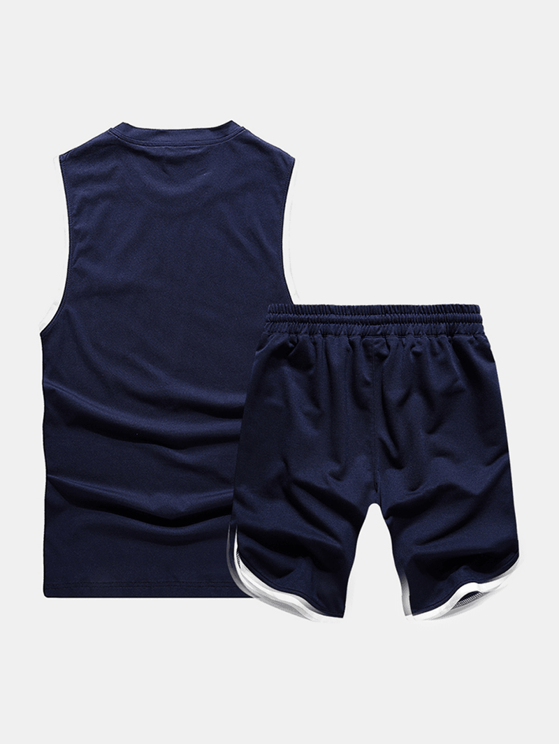 Mens Sport Pocket Solid Color Fit Comfy Elastic Waist Home Pajama Set - MRSLM