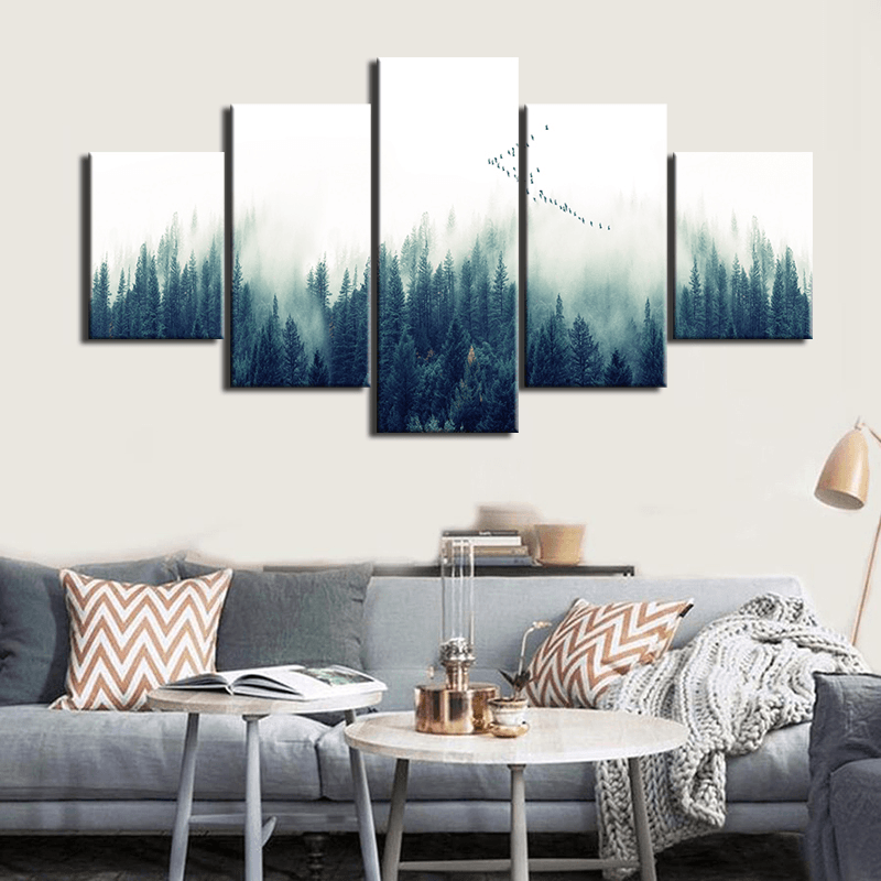 Spray Oil Paintings Canvas Five Combination Decorative Paintings Forest Landscape Wall Art for Home Decorations - MRSLM